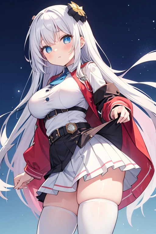 (sunaookami shiroko:1.2), {{{{masterpiece, extremely detailed, intricate details, soft focus, 8K, highres, depth of field, absurdres, high quality facial shadowing, dynamic shadowing, extreme shaders, cinematic lighting, perfect lighting, soft lighting, hazy lighting, blurry foreground, lens flare}}}}, best quality, asian qualities, {front view}, (solo:1.2), (beautiful young girl:1.3), high school girl, {{{extremely detailed girl, perfect anatomy, perfect body}}},(detailed cat ears:1.3), bright neon blue cat ears:1.1, (beautiful-detailed hair:1.3), (dark-silver hair:1.3), long luscious hair, (multi-layered hair:1.5), (hair splayed out:1.2), beautiful-detailed facial structure, detailed beautiful face:1.3, sexy face, cute face, slender facial structure, (detailed face:1.33), big eyes, (detailed glowing eyes:1.1), glowing bright blue eyes, (detailed facial expression:1.1), shy, detailed-slight red blush, (detailed boobs:1.2), medium size boobs, (slim waist:1.1), (slim legs:1.1), standing up, (winter school uniform:1.3), (detailed pure white winter school jacket:1.2), (detailed pure white checkered winter school skirt:1.2), (detailed pure white socks:1.2), (detailed black school shoes:1.3), winter night, (enhanced background:1.4), snow falling at midnight with clear skies overhead with a waterfall in the background, snow on sidewalks with Christmas lights on tree's surrounded the viewer, (full body shot:1.1), hazy photo, (warm photo:1.3)