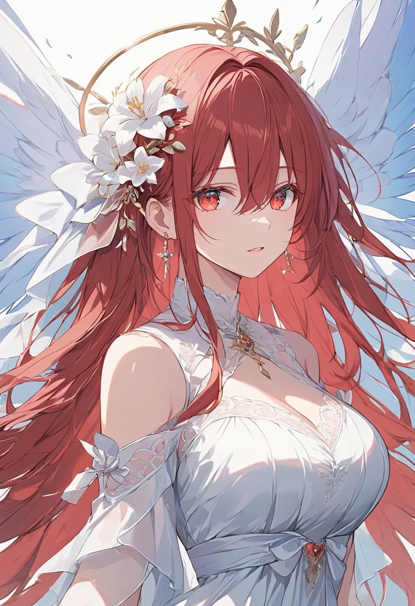 anime goddess girl black wings,((redhair)), black wings, beautiful face,smiling, fit body, big wet breast,wearing goddess dress, illustration,detailed textures,ultra-detailed(realistic),portrait style,vivid colors,soft lighting. red hair goddess girl , small girl, one girl, redwedding dress, face on camera, tight shirt, show large chest, dark isekai, shy girl, pitiful face, face forward to camera, bent pose, asking pose, pink cheeks, half body, body on big chain, smile, red eyes, no nails, pink blushes, lying on grass, very big breast, cleavage, wet breast, leg_up, lot of iron chains, anime girl leans forward, looking at viewer, slave collar necklace seductive anime girl, 8k octae render photo, cushart krenz key art feminine, 8k high quality detailed art, a sexy wedding dress,anime girl laying on the ground with green hair and green eyes, anime girl, seductive anime girl, attractive anime girl, beautiful alluring anime woman, top rated on pixiv, beautiful anime girl, beautiful alluring anime teen, anime goddess, detailed anime artwork, trending on artstation pixiv, sexy girl with green eyes, extremely detailed artgerm, guweiz