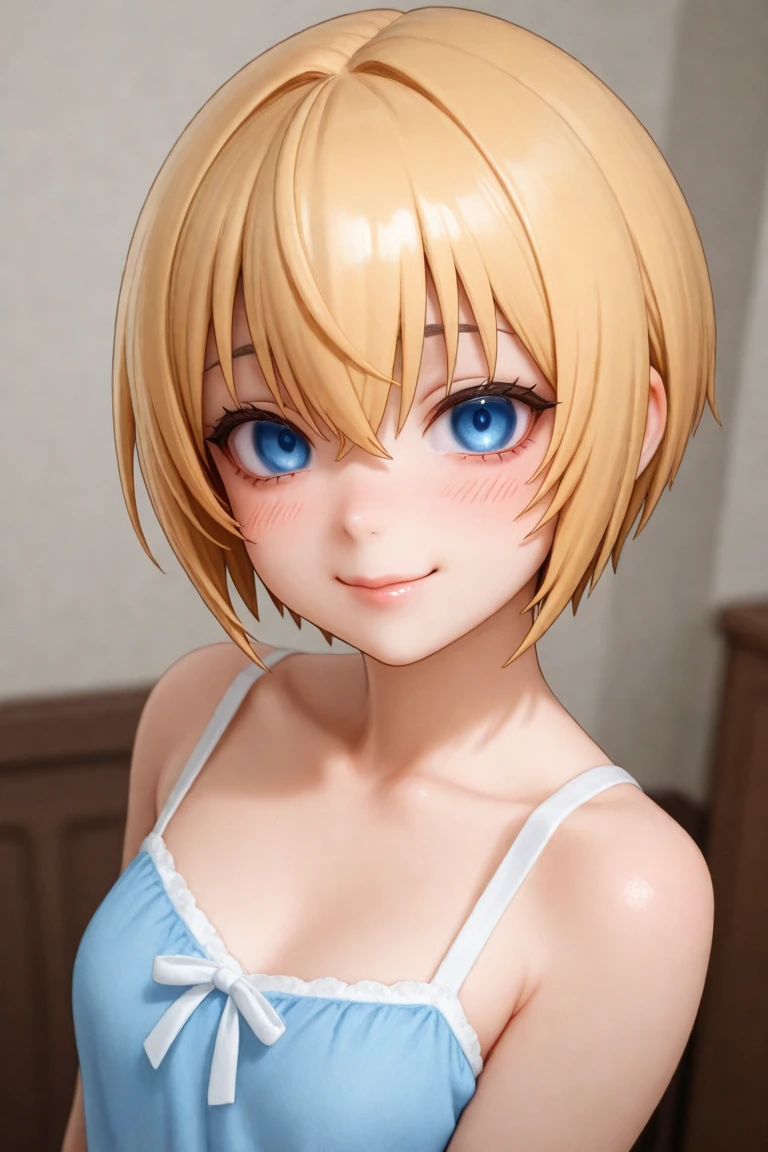 Ultra HD、Ultra-clear、goddess、Blonde Short-Haired、White and beautiful skin、Big Breasts、Perfect body line、Long legs、Small areola、Small nipples、smile、