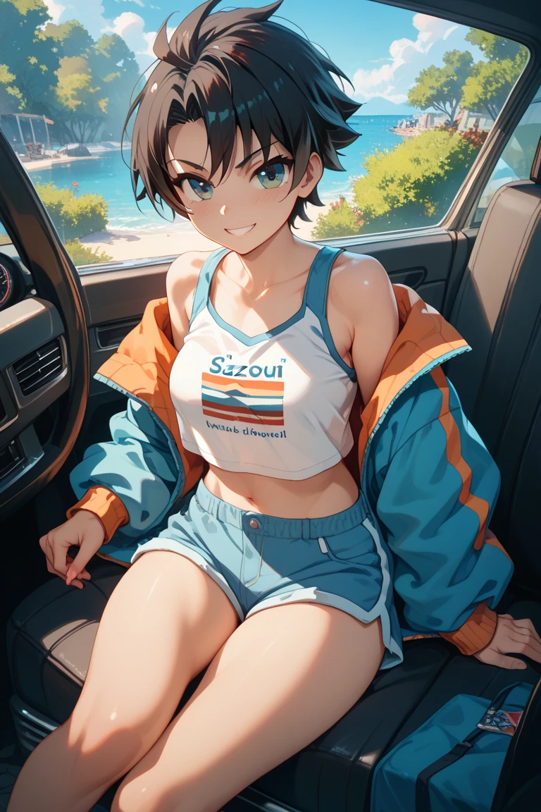 (Browsing Caution:1.5), ((Highest quality, masterpiece, 8K, High resolution, detailed)), ((A photo of a beautiful girl sitting in the passenger seat of a car with her seat belt on)), ((Beautiful girl wearing knitwear)), (A knitted top that shows the outline of your bra:1.2), ((A beautiful girl wearing a tight mini skirt:1.5)),Turtleneck knit, Sleeveless knitwear, 16 year old high school girl, (Big breasts with tension), Beautiful and distortion-free face, Young and sexy gravure idol, Young and cute gravure idol, Realistic young gravure idol, Young and thin gravure idol, realistic sensual gravure idol, Japanese Goddess, Sexy Girl,(Natural Side Lighting, Cinema Lighting), Written boundary depth, Looking at the audience, 1 Girl, Japanese, ((Bob Hair)), Perfect Face, Cute symmetrical face, Pale skin, Shiny skin, Asymmetrical bangs, Big eyes, Droopy eyes, Long eyelashes, thin, Beautiful Hair, Beautiful Face, Beautiful and beautiful eyes, Beautiful clavicle, Beautiful body, Beautiful breasts, Beautiful thighs, Beautiful legs, Beautiful fingers, (Beautiful views), evening, Droopy eyes,Beautiful girl fastening her seat belt and getting into the car with a smile, Real life anime girls, Sitting in a car, Super Real Anime, Realistic Anime 3D Style, sakimichan, chic, Attractive anime girl, Beldelfinn, Wear a sweater, better known as Amouranth, Amouranth, Surreal