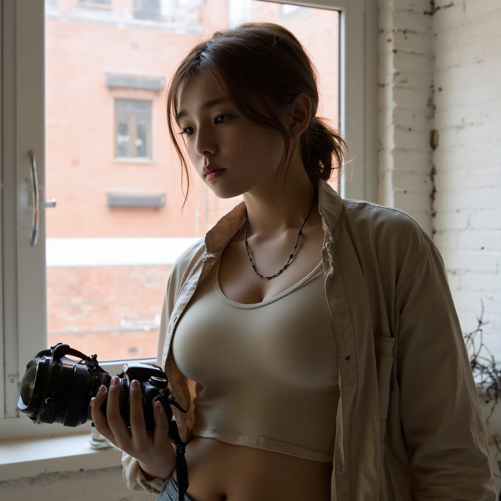 A boldly composed photograph of a Japanese woman that looks like it was taken by a famous artistic photographer, (((Blockbuster art photography)), (8k, Highest quality). A stunning composition using a model with excellent proportions. Perfect beauty model with a confident and balanced appearance, ((Highest quality質)), ((masterpiece)), (Familiar:1.4), ((Highest quality質のリアルな写真)), ((Shot with Hasselblad)), ((Best photo quality)), Beautiful womanの画像,Super Resolution,Slim and perfectly proportioned, Beautiful woman, ((Highest quality質, 8k, masterpiece: 1.3)), Beautiful woman, 1 female, Slim figure: 1.1, Perfect beauty, 20-year-old, (Realistic: 1.4), Ahegao, Shining Sweat, thin, Art photo composition with space around the woman, See through, (((Filming in a spacious studio))), (((The background is only gray and there is nothing.))), Full body photo, Anatomically correct hand, Anatomically correct legs, anatomically correct whole body, Marble room,　White T-shirt and hot pants. Cowboy Shot, (((Holding your crotch with your hand))). Spread your legs, drinking beer, 