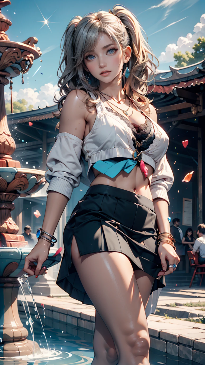 Hand it over, final fantasy, fully body, breastsout, skirt short, lush ass, Grinning, standing, pantyrose, loose hair