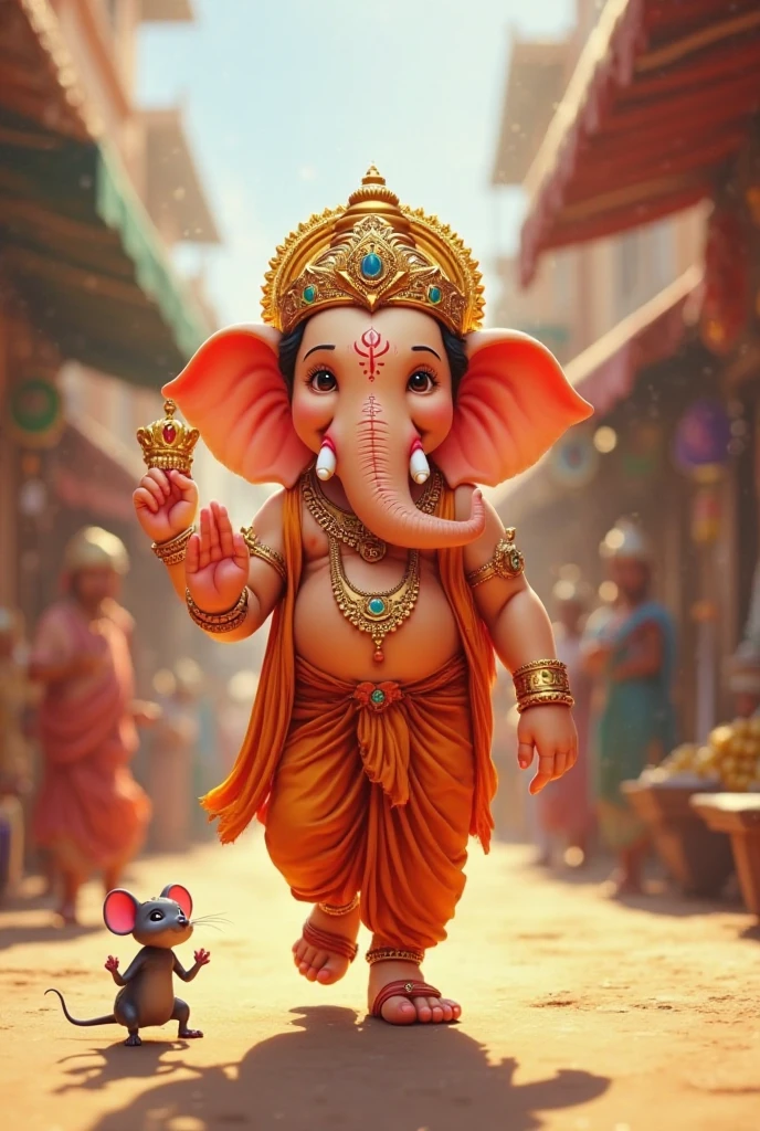 Ganapati walking on street road with mouse
