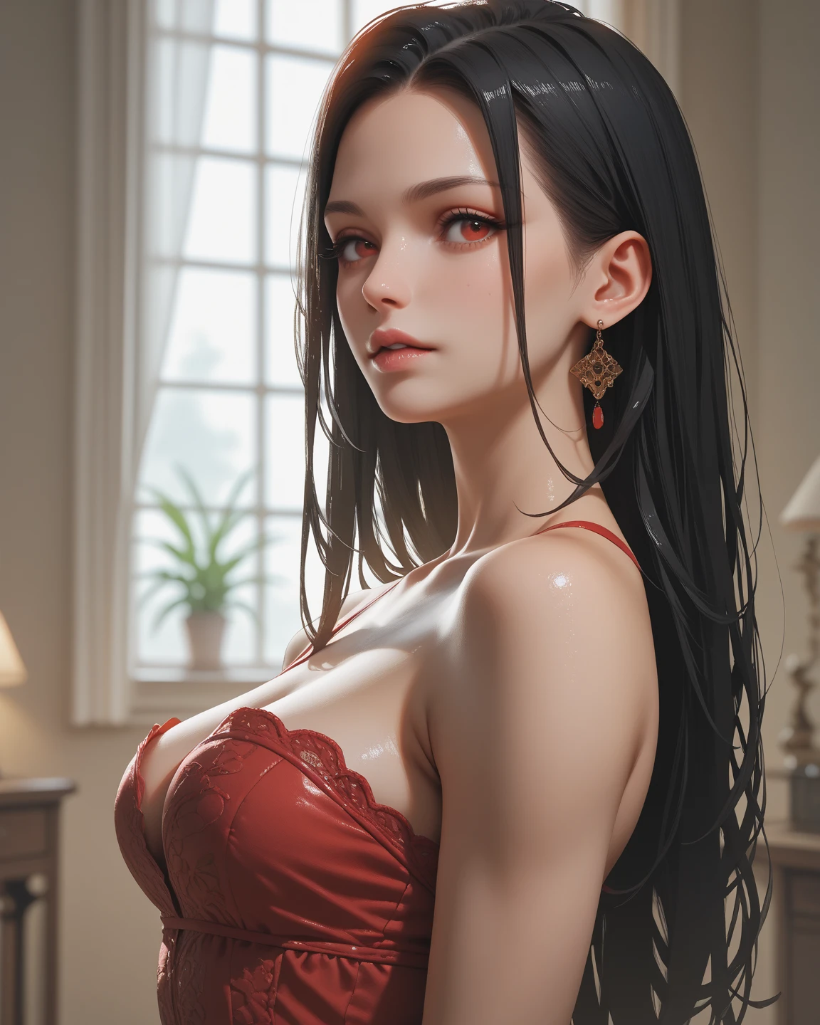 Nymph, long red dress with dipping neckline, captivating, wet, ???????????, bright blue eyes, medieval village, rain, thin tulle fabric, Megan Fox features, lee jeffries award-winning photo, kodak film photography, kodak lens portra 400 camera f1.6, extremely detailed, amazing, fine details, rich colors, realistic hyper realistic texture, dramatic lighting, unrealengine, trend in artstation,  cinestill 800 tungsten, looking at the viewer, realistic photo, RAW photo, TanvirTamim, high quality, high resolution, sharp focus, extremely detailed