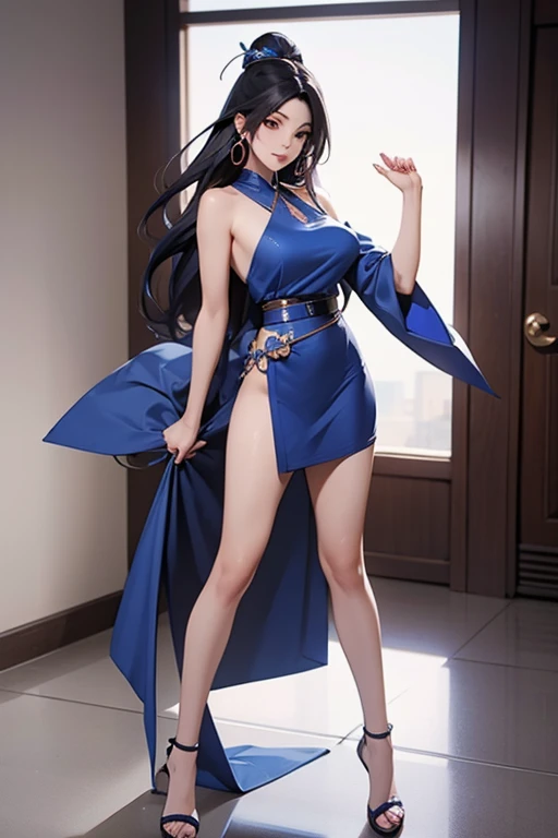((Naked full-length portrait))、((slim figure))、Constricted waist、((Colossal tits))、skinny limbs、big and clear eyes、A dark-haired、((Standing up to your toes))、((Dark pubic hair))、Front-facing pose、、without background、