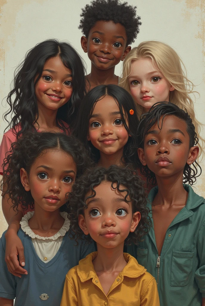 Disney pixar of a couple with the black girl having brown hair and the rest blonde with light highlights and blue eyes and the white boy with dark blonde hair with the top of his hair being curly and the sides shaved and with green eyes, with a cut under the eyebrow and a small mustache only on the top of the mouth