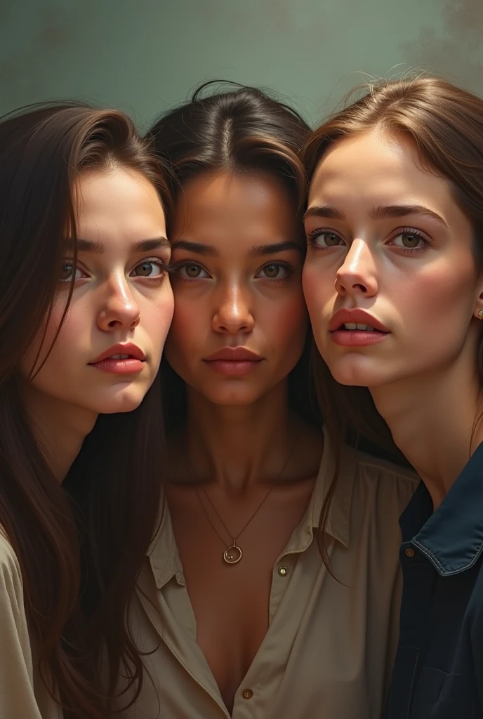 Romantic movie poster, with 2 beautiful female actors and 1 male actor, surreal and realistic image ((best quality)), ((masterpiece)), (detailed), perfect face