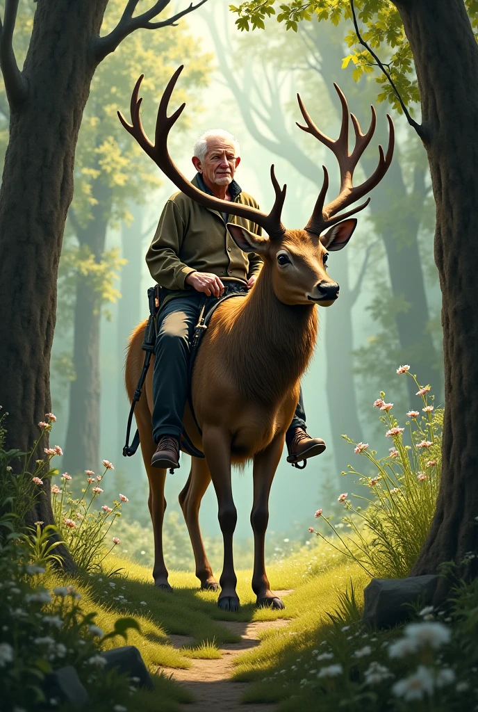 Old man drives a deer - SeaArt AI