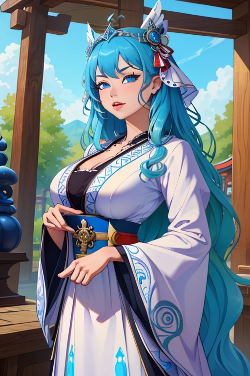 Best quality, masterpiece, big , (large breasts), detailed skin texture, detailed cloth texture, detailed face, super detail, 8k, intricate detail, 1girl, detail eyes, robe, large hat, blue chlotes, red hair, have wand, glasses, bangs,