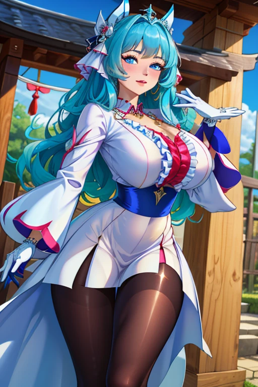 (((Masterpiece)), highest quality, ultra-detailed, ultra-detailed, ultra-detailed, ultra-detailed,
beautiful eyes, beautiful hair, beautiful face, beautiful skin, dutch angle, big breasts, cleavage, standing, hands on chest, blushing, wry smile, indoor