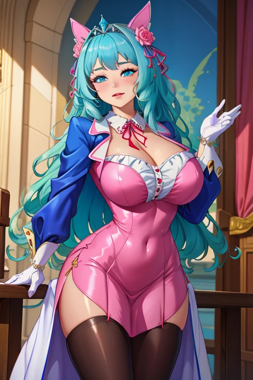 "(masterpiece:1.1), best quality,
1girl, (80s anime style:1.4), (eyelashes:1.5),
(intricate high detailed body:1.2),
aqua hair,
(hair slicked back:1.2), (wavy twintails:1.1), (animal ears:1.2),
red eyes, (red lip stick, detailed pupils:1.1),
(dark skin:1.3), (curvy body:1.2), (gigantic breasts:1.3),
expressionless, open mouth,
(string bikini armor, corset:1.2),
(belts:1.1), (hoop earrings:1.1), long gloves,
standing, claw pose,
(upper body:1.1),
(grassland, outdoors:1.2)"