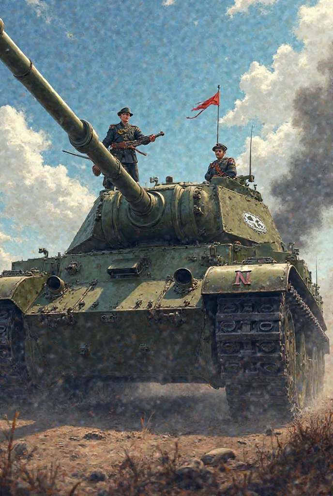 masterpiece, best quality,highres, painting,1boy, joseph stalin,t-34,<lora:CN60s:0.9> <lora:t-34:0.7> <lora:Joseph_Stalin:0.6>