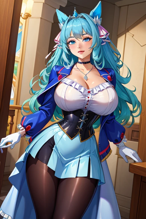 top-quality、supreme1People Girls,hightquality,A detailed face、A detailed eye、Detailed nose、Detailed mouth、 Beautiful expression, ((masuter piece)), ((High resolution)), ((Best Quality)), detail, (NSFW ,cum faced、Excited face.Very happy,), ((Lustrous skin)), (shool uniform:1.3)、 girl with, lightblue hair, (Straight、Bangs Patsun)、Sit with your legs open:1.5、fair white skin:1.3、、Colossal tits, cinmatic lighting, perfectly shaded,(((Classroom))), Realistic lighting with shades,