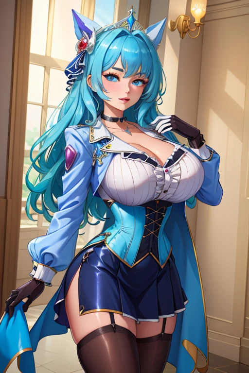 masterpiece, high quality, Detailed eyes,
One girl, I nod., Low Ponytail, Hair on one eye, (woman:1.0), Large Breasts, (Volupture:1.2), (Thick Ass:1.0), (expensive, Long legs:1.0), Glowing Skin, Oily skin, Glowing Skin, smile, (Muscular:0.7), (Genital tattoo:1.0),
alone, View your viewers, Cowboy Shot, indoor, office, night, (Contrasting:1.0), Are standing, Garrison Cap, (Sleeveless shirt), (Pelvic Curtain, Loincloth:1.3), Blue tie, Belt pouch, Elbow hand pockets, Thigh boots, Shoulder Tattoo, necklace, belly button, Heart Earrings, choker, Thigh straps, (Covered nipples:0.8), (Camel Toe, cleft of venus:0.5),