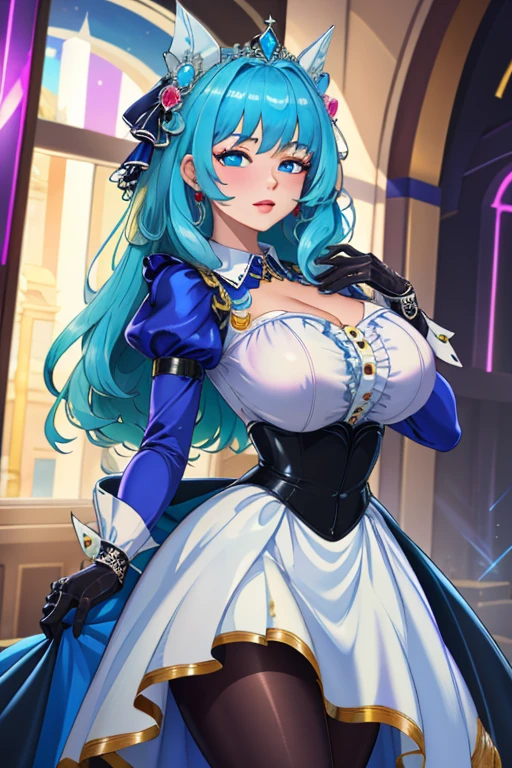 Busty girl with light blue hair and exotic clothes