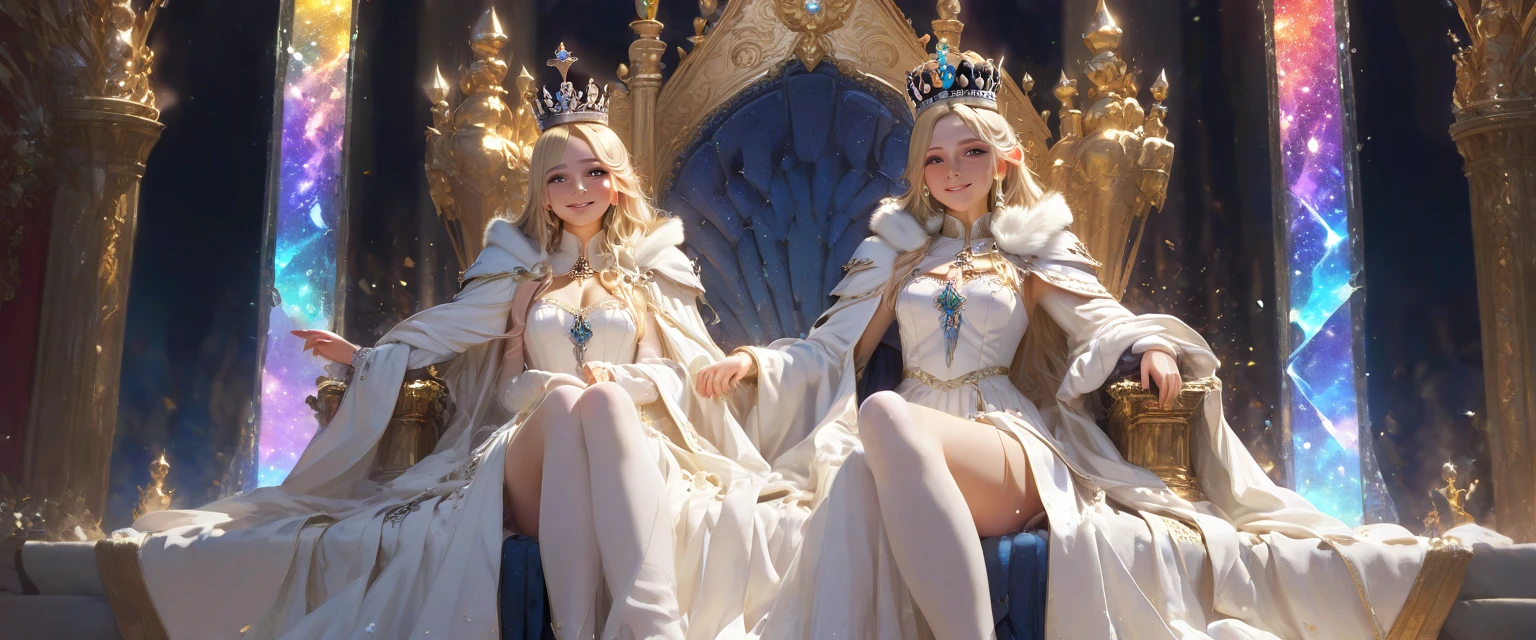 beautiful sexy african american Ice queen sitting on Throne, blue eyes, winter weather in an ice palace, palace made of ice, anamorphic, video art, vibrant colors, dynamic lighting, ultra high detail, dramatic lighting, movie poster, asymmetric composition, ultra detailed, full HD, unreal engine, artstation, photorealistic, highly detailed league of legends art style, masterpiece, highest quality, wearing thick white fur coat