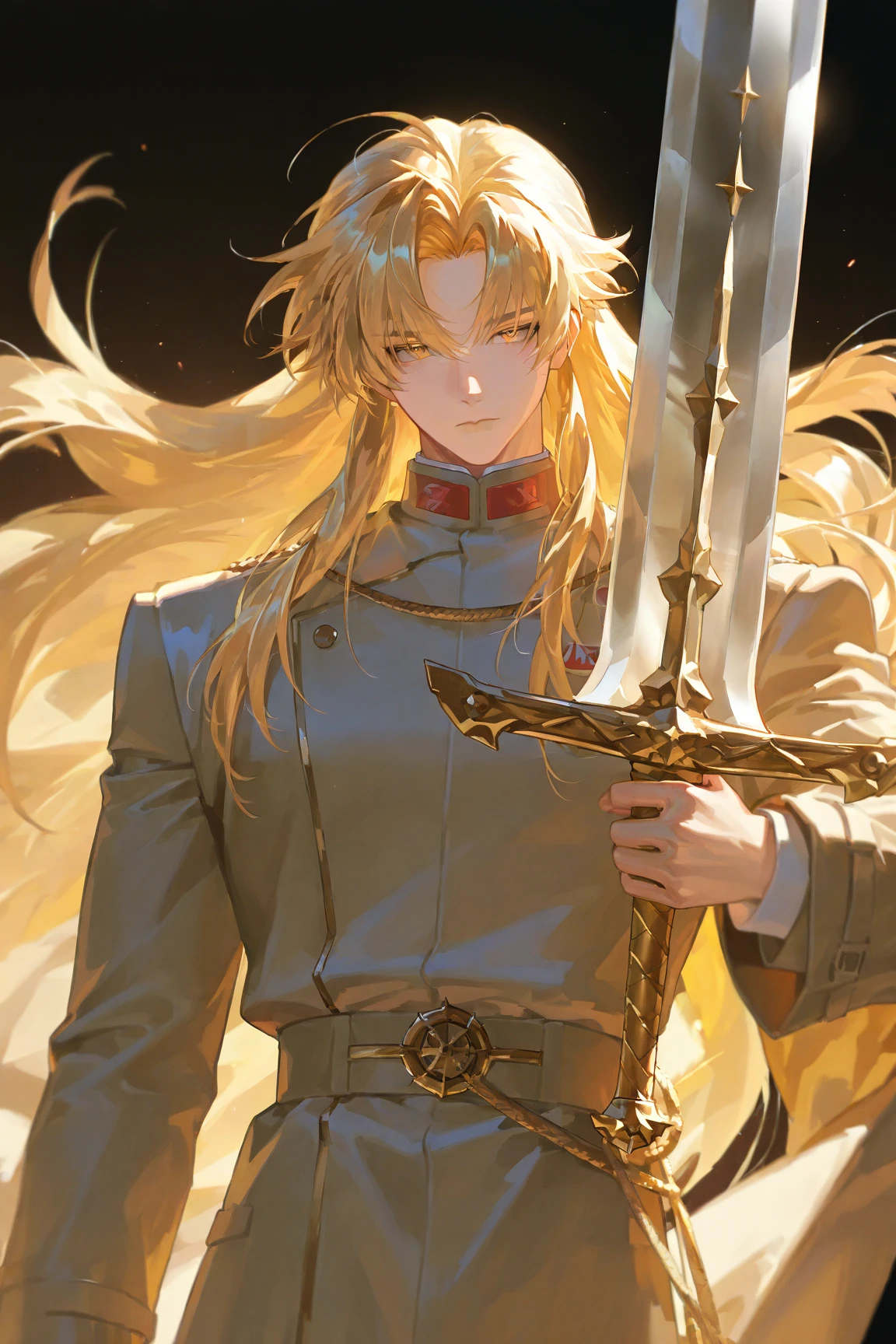 score_9, score_8_up, score_7_up,
high guard sword parry stance, solo,long hair,blonde hair,gloves,1boy,monochrome,upper body,male focus,armor,black background
<lora:high_guard_sword_parry_stance:0.8>