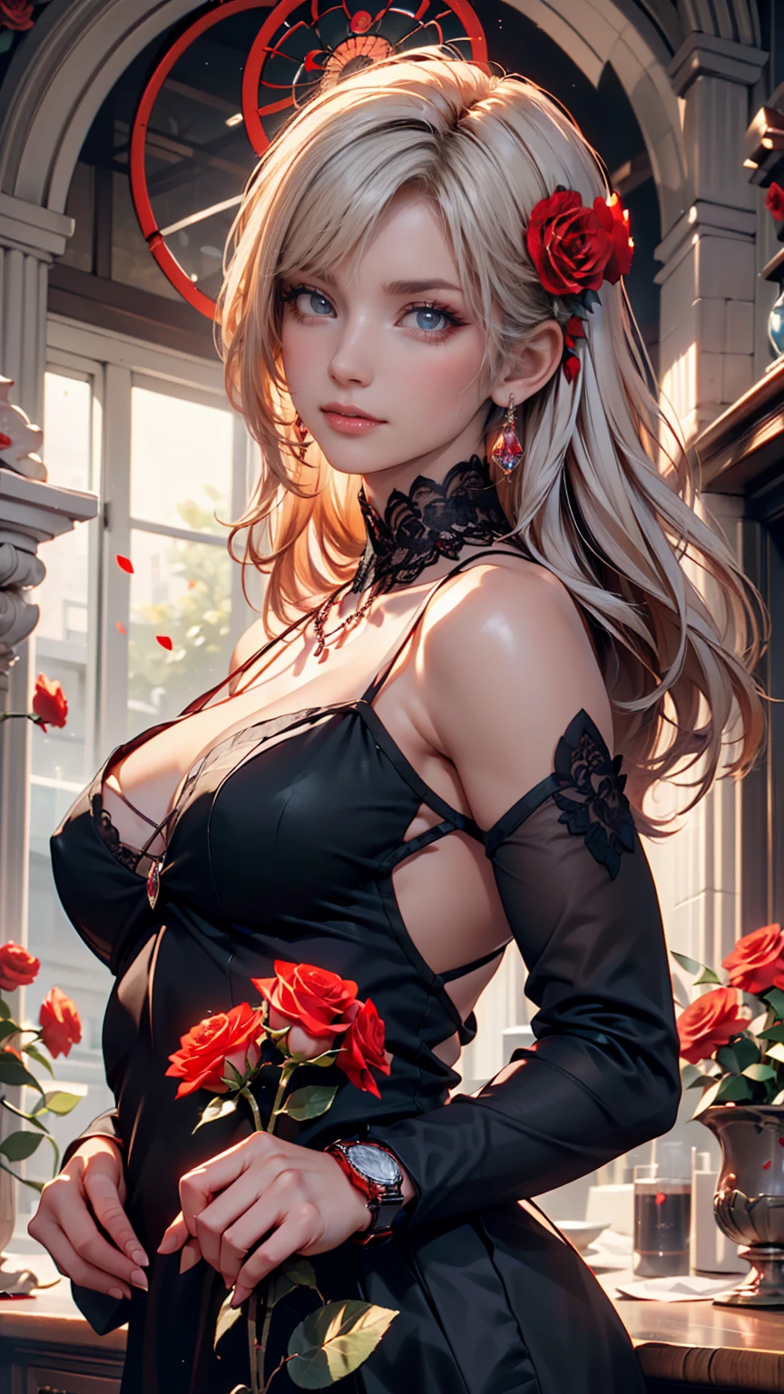Side profile,masterpiece, top quality, 8K, real person, realistic, very dense CG, shiny skin, fully focused, radiant, Marylin Monroe seductive look,red lips,bold and majestic look,, wearing a loose top, stylish design, mesmerizing look,bold and majestic look, Background England, beautiful and elegant lady