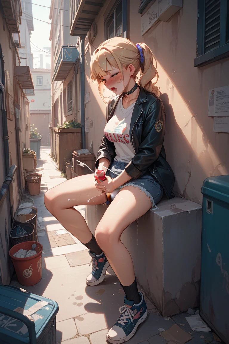 (masterpiece, finely detailed beautiful legs: 1.2), (on the street, lower body photos, Converse high-top canvas shoes with black pantyhose and canvas hot pants, wear a collar around the neck, gray tank top), volumetric lighting, latex choker, high top sneakers, canvas boots,black pantyhose, gray canvas hot pants, gray sports bra, denim shorts, hyper detailed, highly detailed, beautiful, small details, ultra detailed, best quality, sharp, digital illustration, detailed, realism, 4k, 8k, trending on artstation, good anatomy, beautiful lighting, award-winning, photorealistic, realistic shadows, realistic lighting, beautiful lighting, raytracing, intricate details, moody, rule of thirds, masterpiece, (illustration:1.1), highres, (extremely detailed CG, unity, 8k wallpaper:1.1), ultra realistic, masterpiece, bokeh, extremely detailed, intricate, zoomout, colorful, vibrant colors --auto