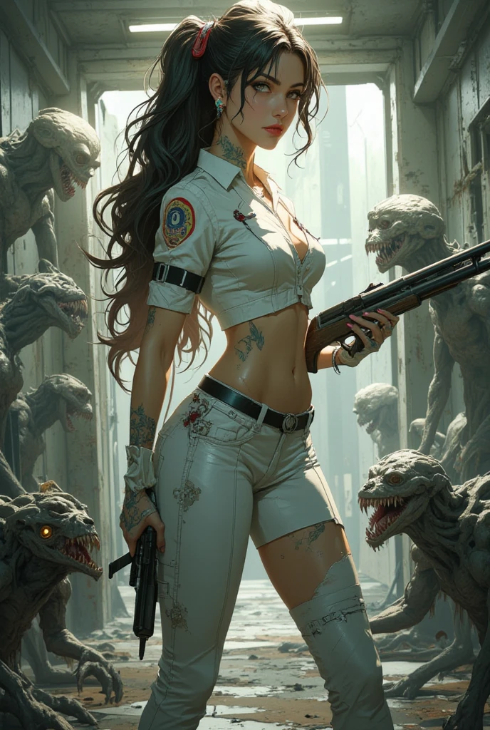 a cute furry alien female chipmunk woman in a sexy furry bikini, with huge eyes and huge breasts, athletic body with body fur, holding a blaster pistol, sneaking up on an Imperial base in a forest, (best quality,4k,8k,highres,masterpiece:1.2),ultra-detailed,(realistic,photorealistic,photo-realistic:1.37),highly detailed face, extremely detailed eyes, beautiful detailed lips, longeyelashes, intricate fur details,lush foliage, dramatic lighting, vibrant colors, cinematic composition