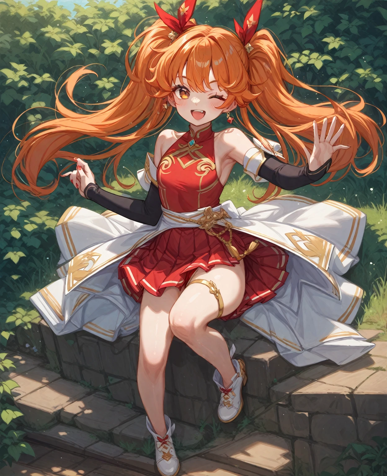 mayano top gun\(Umamusume\), super detailed face, masterpiece, highest quality, light smile, wave hands, ((super detailed face)), slender girl, whole body, ((underwear,)) good,panties,horse tail, light smile, fine and clear eyes, frontage,)(small breasts)(Petya pie)