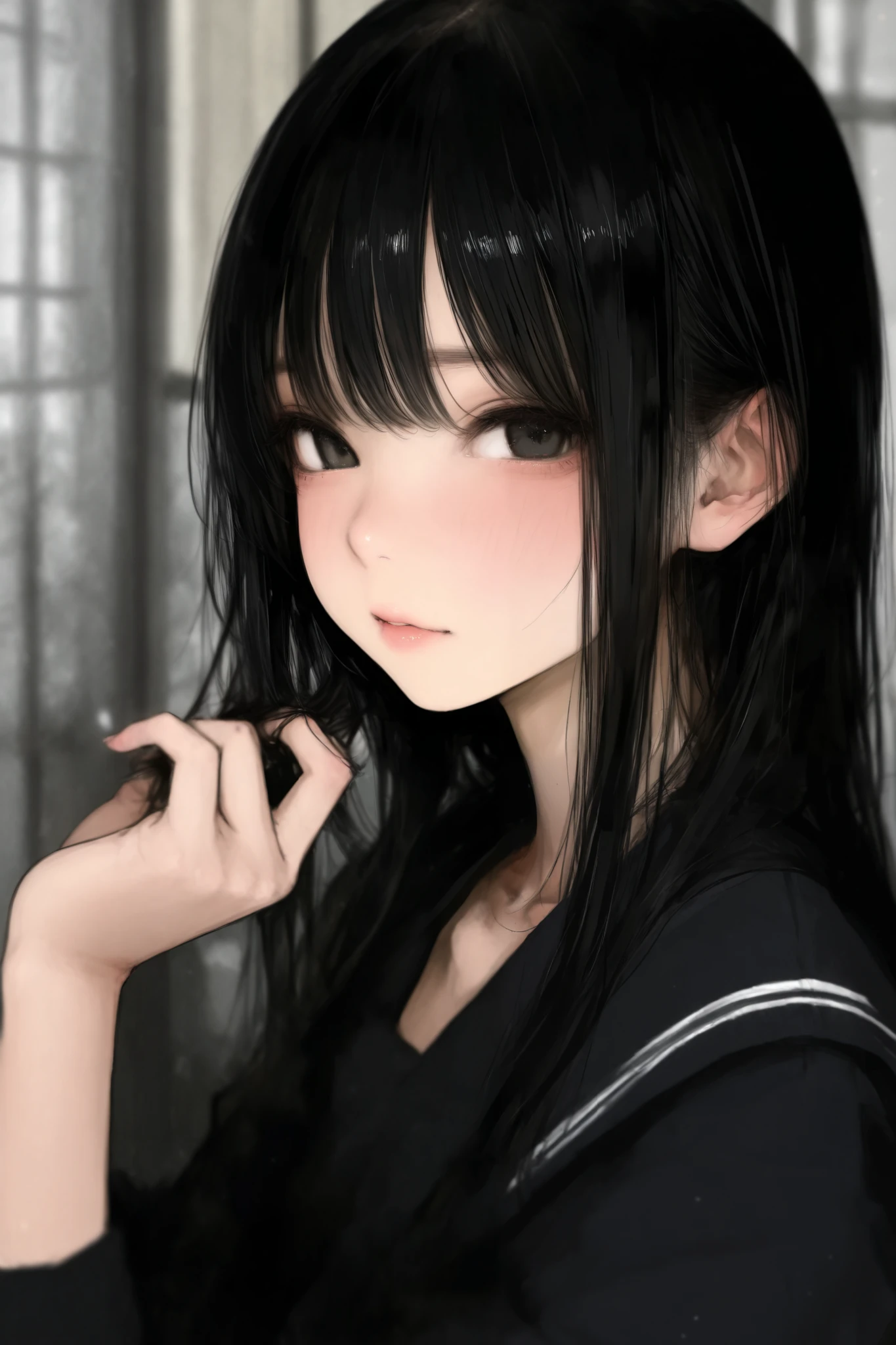 A black haired girl with a cool impression