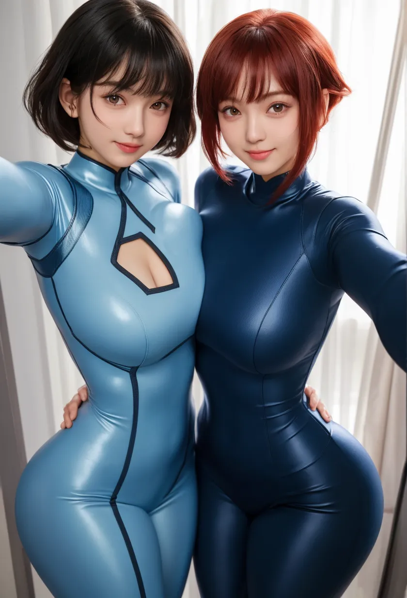 (masutepiece:1.0), (Best Quality:1.4), (超A high resolution:1.2), (Photorealistic:1.4), (8K, Raw photo:1.2), (Soft Focus:1.4), two womens, posh, (Sharp Focus:1.4), (Korean:1.2), (Japanese:1.1), Detailed beautiful face, Black bob hair, (Luxury Red Slime Devil Costume:1.4), (over knee BOOTS:1.2), Beautiful white shiny moist skin,Two women hugging each other,open open mouth,Bob hair and wavy hair,Rainbow Latex,Blue Latex Angel Costume,Golden Shining,In the bath of green slime,Slime Bus,Bewitching,