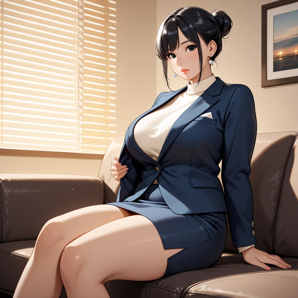 high quality,8K,4k,beautiful,high resolution,woman,1 personality,(live-action),realistic texture,(Height 1.2),(若いwoman),(From before),(Tight Skirt1.2),(suits),(big breasts),(eye),(cleavage),(Japanese),(office),,