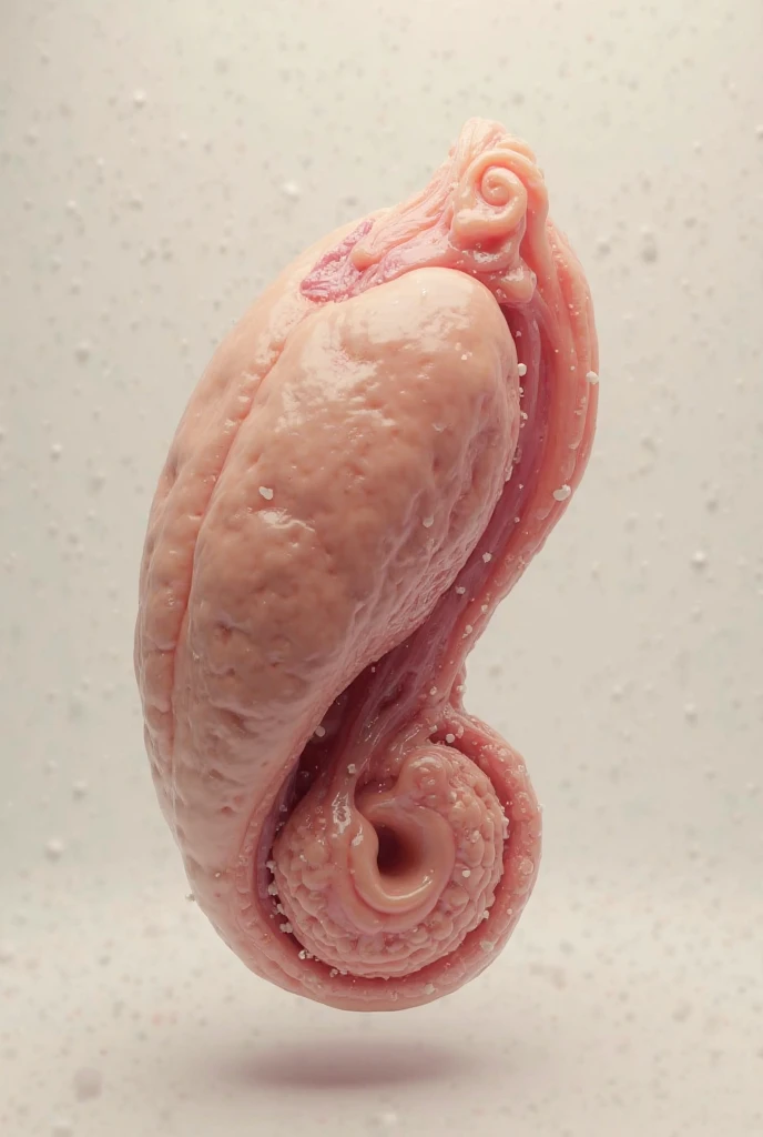 A big, thick penis, with precum dripping, and two slightly drooping testicles,