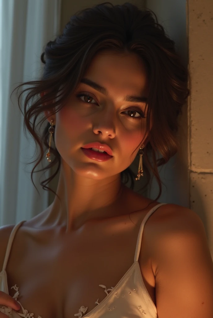 portrait of elegant beautiful Lebanon milf woman, Deepika Padukone, undercut hair, naked, cleavage, big buttock, perfect symmetric eyes, hyper realistic skin texture, realistic, award-winning photograph, rim ambient lighting, 8k, dslr, soft lighting, high quality, film grain, Fujifilm XT3, oil painting, heavy brushstrokes, paint drips, a breathtaking portrait of a Mozart, by Jeremy Mann, Carne Griffiths, Robert Oxley, rich, deep colors,layered image shaded by cells, golden ratio, award winning, professional,highly detailed, intricate, volumetric lighting, gorgeous, masterpiece, sharp focus, depth of field, perfect composition, award winner, artstation,