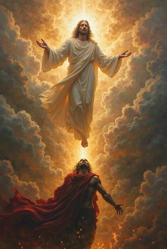 Enoch praying on his knees and God standing behind him