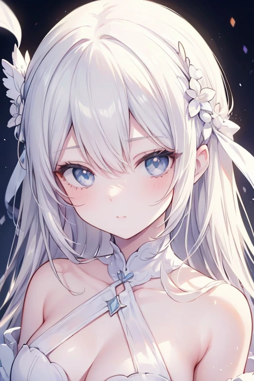 masterpiece, Highest quality, Super Detail, 8K, Detail Light, Detailed Shadows, born, (Delicate skin), (Genuine: 1.1), 1 Girl, White Hair, one piece ,Eye close-up, write