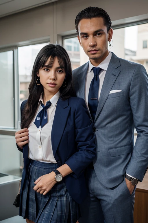 Me and my boyfriend at school with the mandatory uniform 