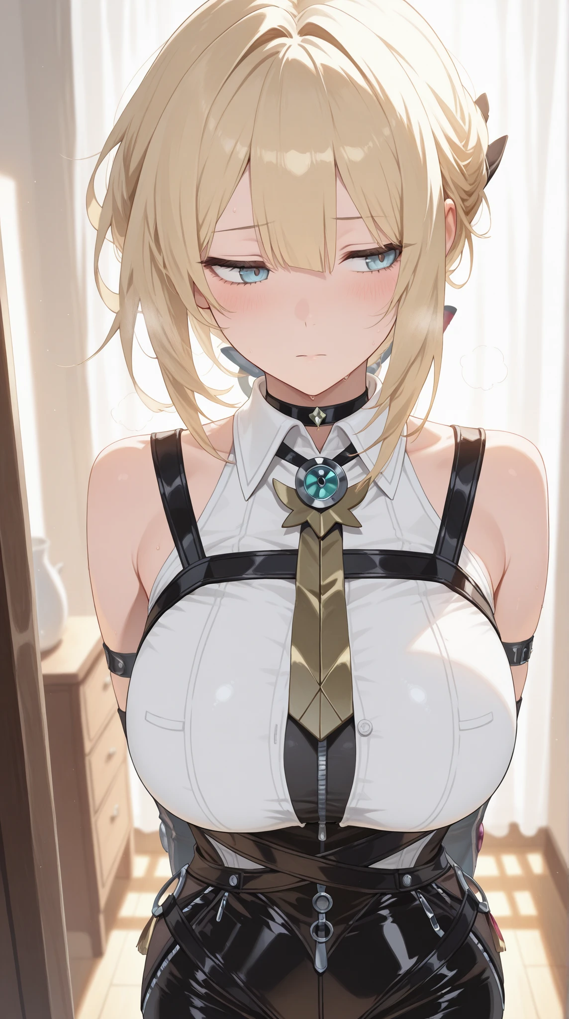 Tanya von degurechaff, White shirt, buttons unbuttoned, shorts, small breasts, ((Meeting room, good anatomy, masterpiece, nice, high quality, detailed quality))
