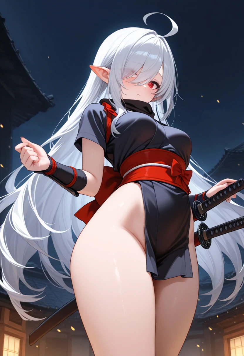 10 y.o. girl, white hair, small breasts, thicc thigs, big ass, naked, red eyes, masterpiece, clear lines, many details, small breasts with small nipples, thicc ass