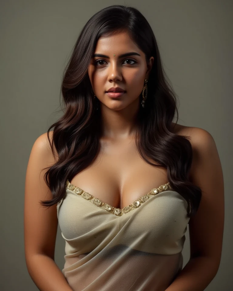 50yo mature MILF Anushka Shetty,((best quality)), ((masterpiece)), ((realistic)), eye kajal, mascara, red lips, sensual Beauty, provoking body, extreme sweat, sweat soaked skin, slight stretch marks, alluring figure,  bulging figure, thick charming lady, curvy, thick navel, full figured woman, eye kajal, massive breast, full body, styled hair, pierced eyes, female face,royal aura, trend on artstation , sharp focus, studio photo, intricate detail, very detailed, detailed eye, illustration, very detailed, sharp focus, digital render, professional, 4k