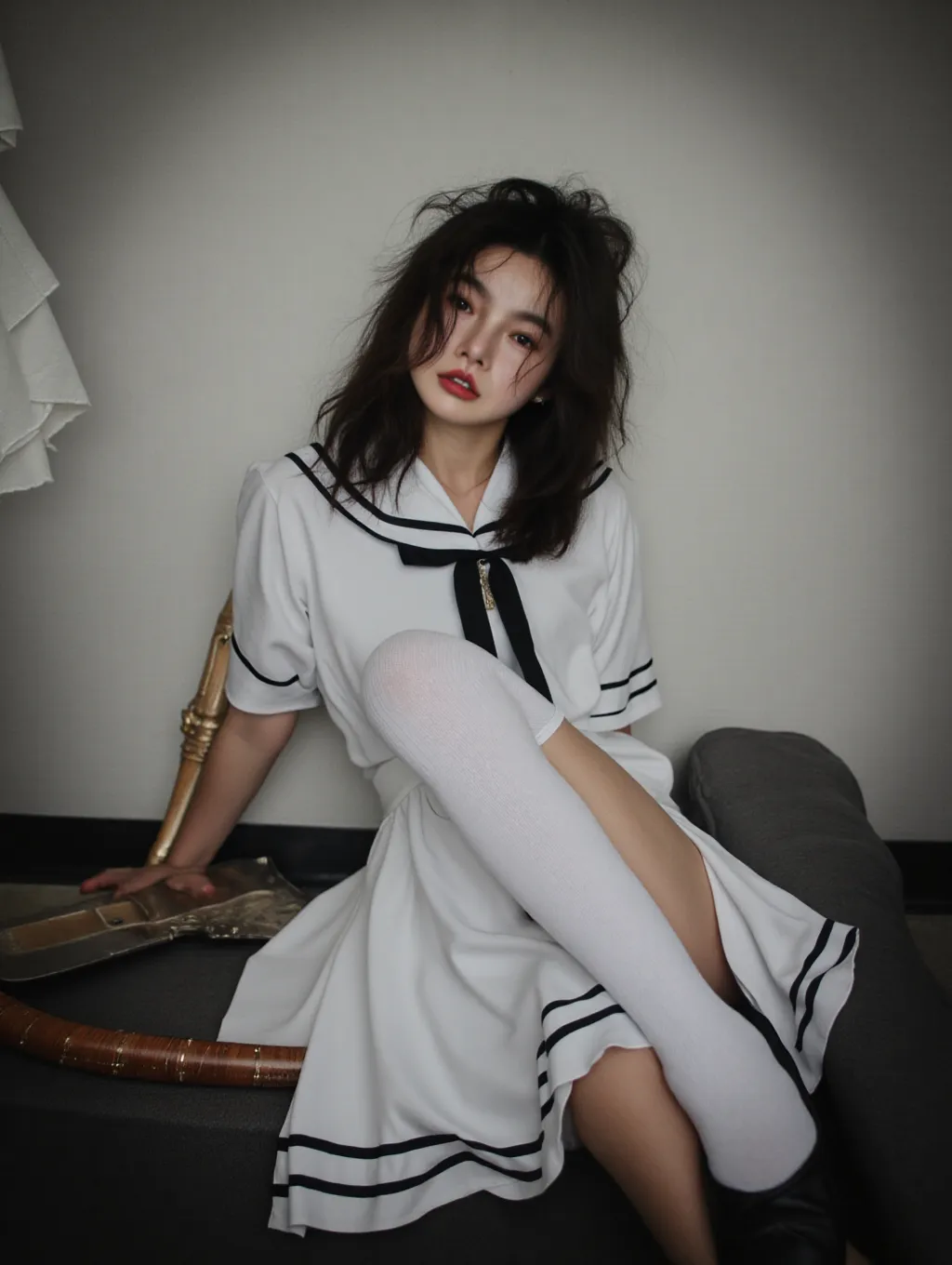 Upload a photo image，Generate a photo transfer of a JK girl in a specific pose