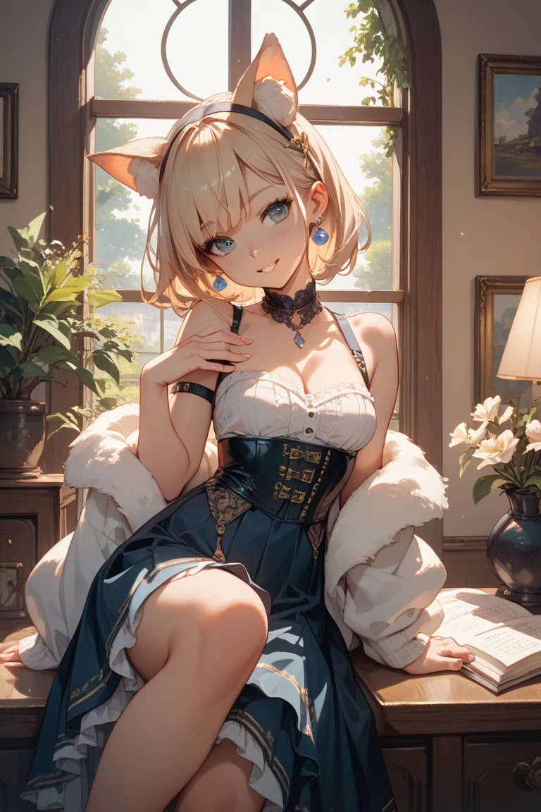 (masterpiece),best quality, expressive eyes, perfect face, 1girl, ((cat-ears))
big breast, H-cup, good breast, beautiful, gorgeous ,large breast, sitting on a desk, medium shot, indoors, magician office, cleavage, white sleeves, Turquoise bow, black school skirt, bow, feminine, blushing
lynette "Genshin_Impact"