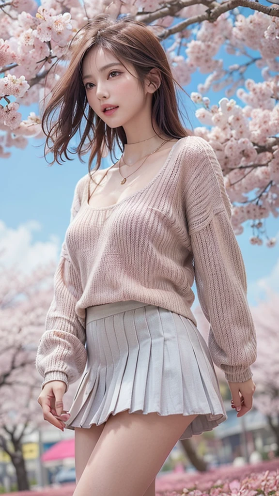 1girl,sexy pose,best quality,masterpiece,illustration,an extremely delicate and beautiful,CG,unity,8k wallpaper,Amazing,finely detail,masterpiece,official art,extremely detailed CG unity 8k wallpaper,incredibly absurdres,huge filesize,ultra-detailed,highres,extremely detailed,beautiful detailed girl,realistic,outdoors,<lora:Kanami Takasaki:0.8>,(Knit_sweater_dress:1.5),(pleated_skirt:1.4),