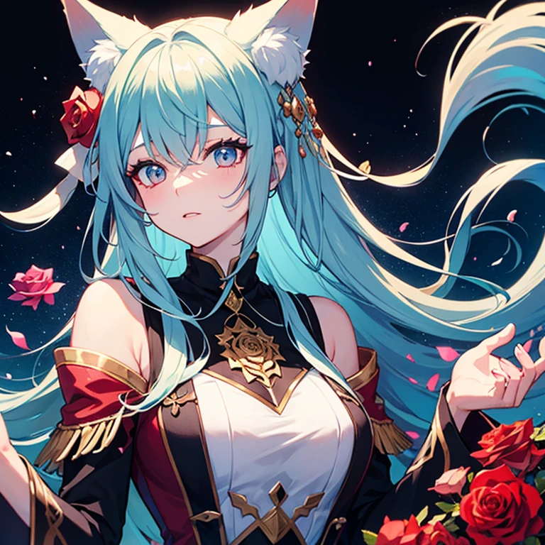 ((Masterpiece)), (best quality), highres, ultra detailed, gradient, dynamic pose, wide shot, golden ratio, super cute girl, (mature girl), super beautiful girl with super cute and sexy face, (super cute face expression), most beautiful warrior girl, with most beautiful shiny green eyes, very detailed and expressive eyes, super beautiful long blue hair, twin tails, very delicate and gorgeous, (nice, delicate and beautiful hands and fingers), (wearing super girly, original and super stunning clothes), very beautiful clothes, with a super beautiful magical rod, with beautiful powers, in a divine realm in war, mesmerizing and enchanting art