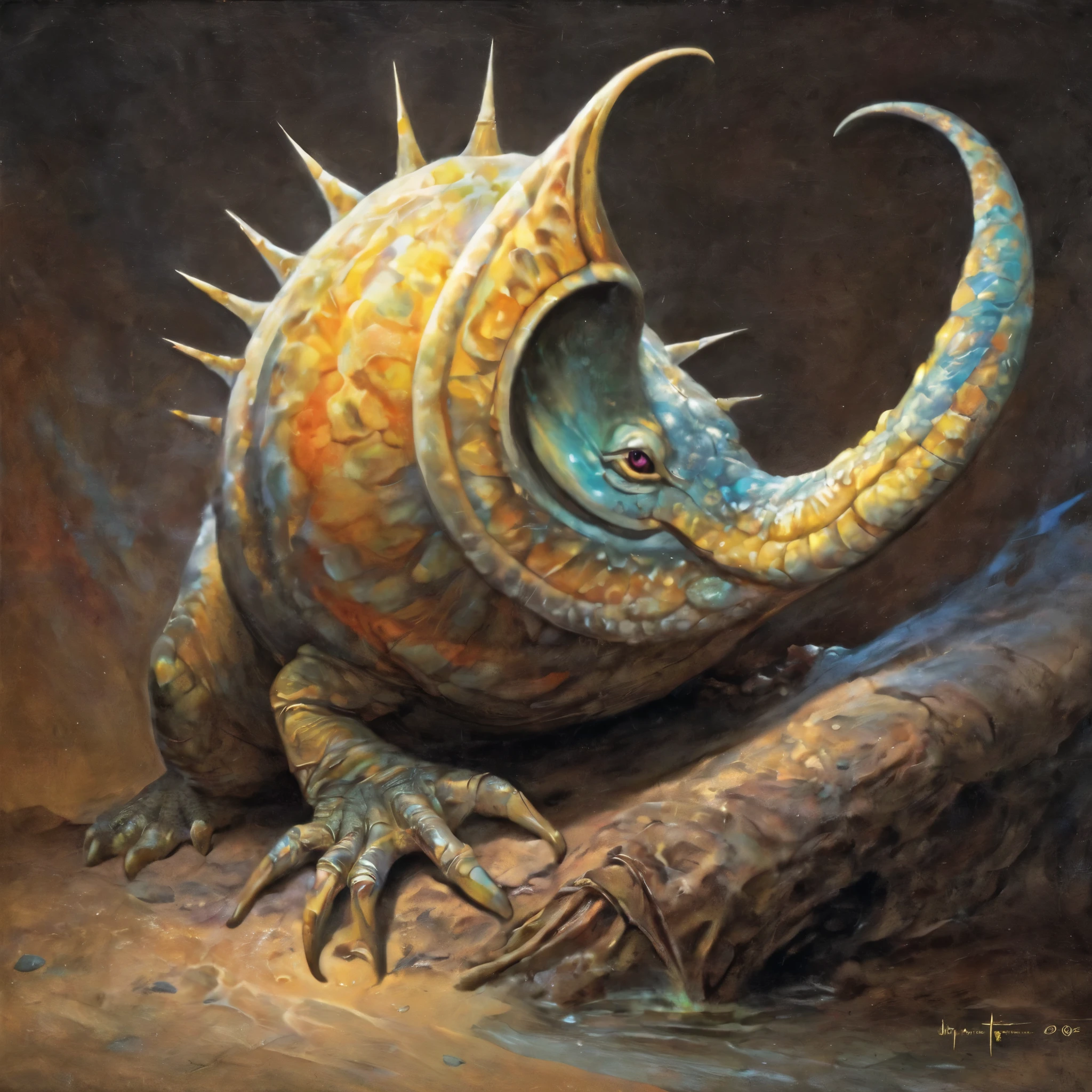High Resolution, High Quality, Masterpiece. Hyperrealistic hyperrealism. surrealism, overdetalization, golden ratio, `Twas brillig, and the slithy toves
Did gyre and gimble in the wabe:
All mimsy were the borogoves,
And the mome raths outgrabe, sharp focus, intricate details, digital painting, trending on ArtStation, ultra-high definition , 32K . textures, iridescent and luminescent scales, breathtaking beauty, pure perfection, divine presence, unforgettable, impressive, breathtaking beauty, Volumetric light, auras, rays, vivid colors reflects. Dramatic lighting,
