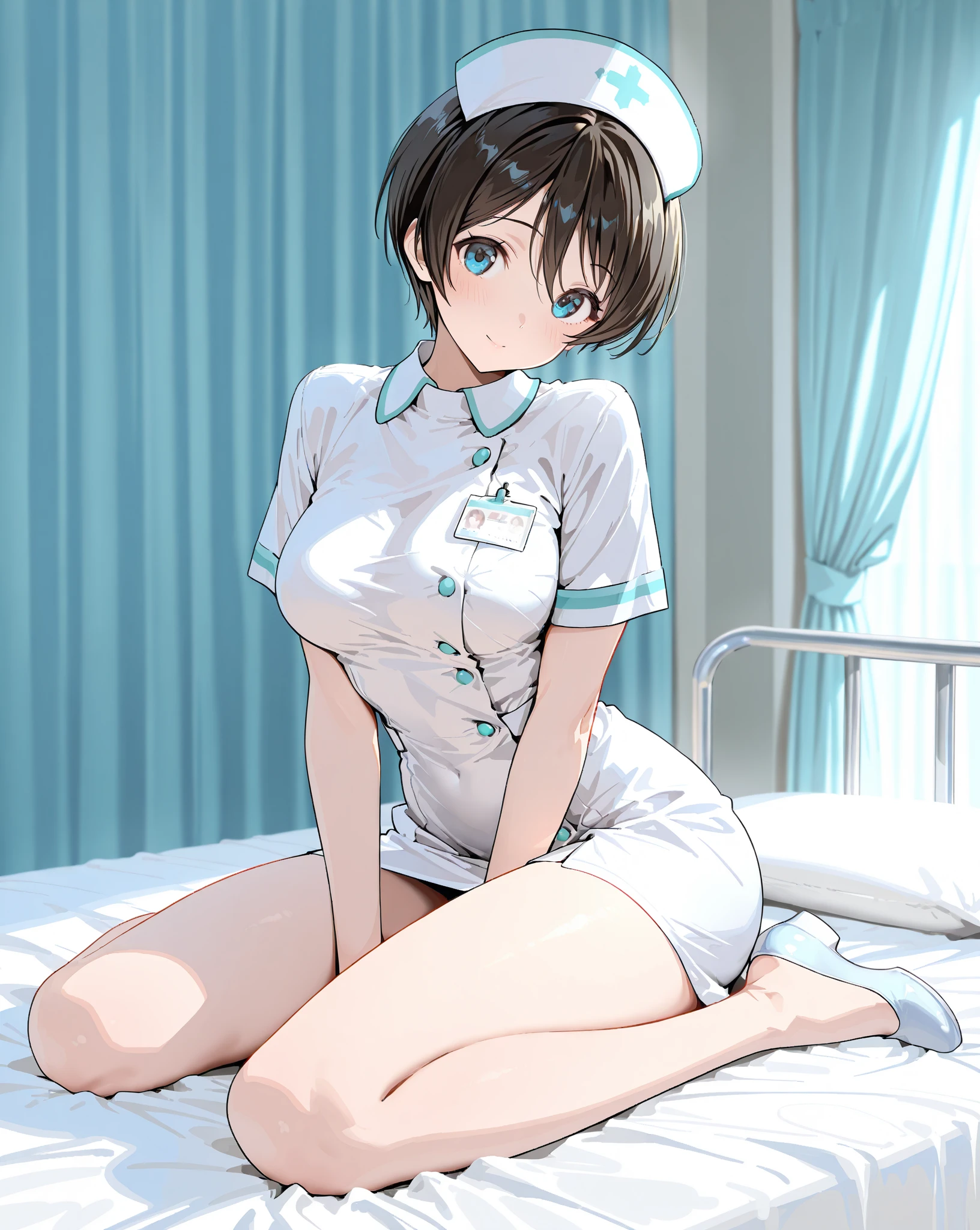 ultra-quality, ultla highres, Hyper Detailed, High contrast, superfine illustration, creative refinement, Nurse, White bra, White panties, ssmile,