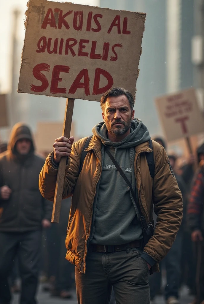 Protest march of only 50 homeless people/homeless people on a street without buildings