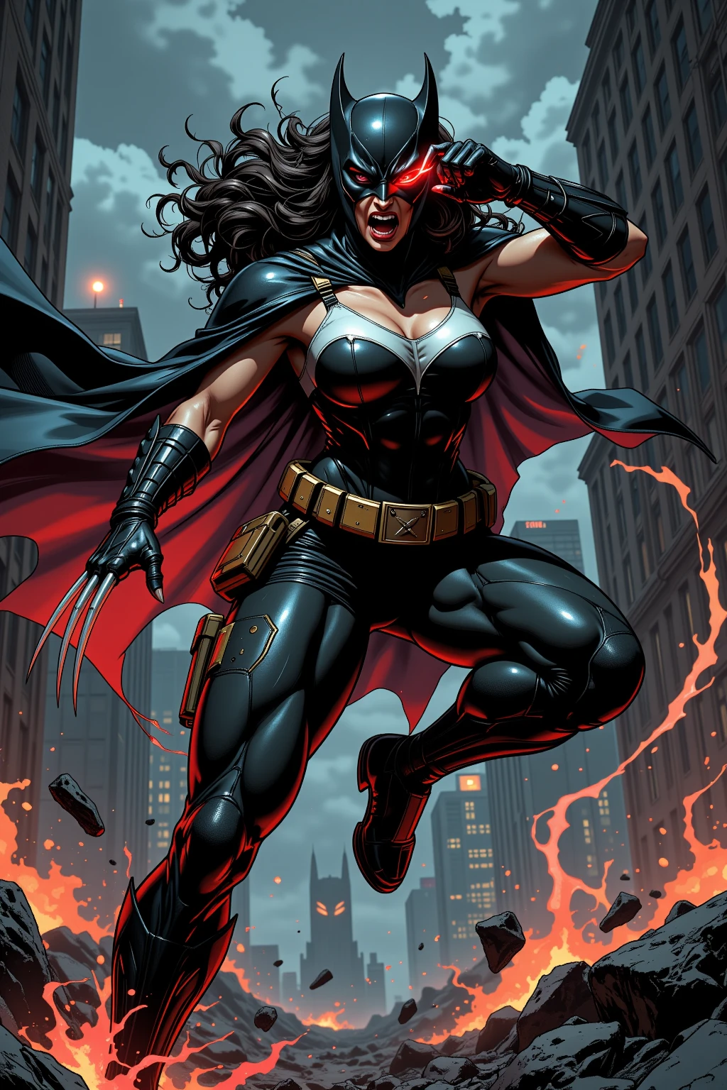 Generate a visually stunning image with maximum quality and intricate detail, employing a unique animation style. Ilustre um close-up, colorful painting from a low angle, portraying the Venom-possessed Spider-Woman in an intense battle against a formidable villain. Emphasize the dynamic essence of the struggle, mostrando uma Mulher-Aranha'The symbiote-infused appearance, capturando seus movimentos fluidos e Venom'your threatening presence.
A cena se desenha contra um fundo de parede revestido de grafite, incorporando o estilo de arte diferente de Carne Griffiths. Mulher-Aranha, in a lace swimsuit under a red jacket, faz uma pose poderosa de costas para um supermercado. Her outfit includes leather boots and fishnet stockings......, highlighting your elegant and formidable physique. The image emphasizes his superheroic attributes without explicit details.
Pay meticulous attention to hyper-detailed facial expression, garantindo que ele incorpore a intensidade da batalha e do personagem'emotions. Adopt a comedic style approach, transforming Spider-Woman into a central poster girl with insane details and intricate features.
Employ soft cinematic light with dim colors, criando um ambiente de baixo contraste. Use exposure mix, HDR Techniques, and front lighting to increase realism. A imagem deve ser uma obra-prima, ultra-high resolution, e da mais alta qualidade, effectively conveying the energy and excitement of this epic Marvel Universe battle.