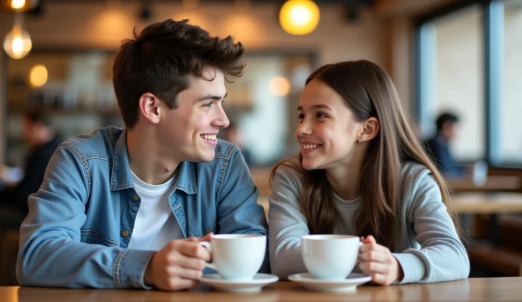 A girl and boy date in coffee house