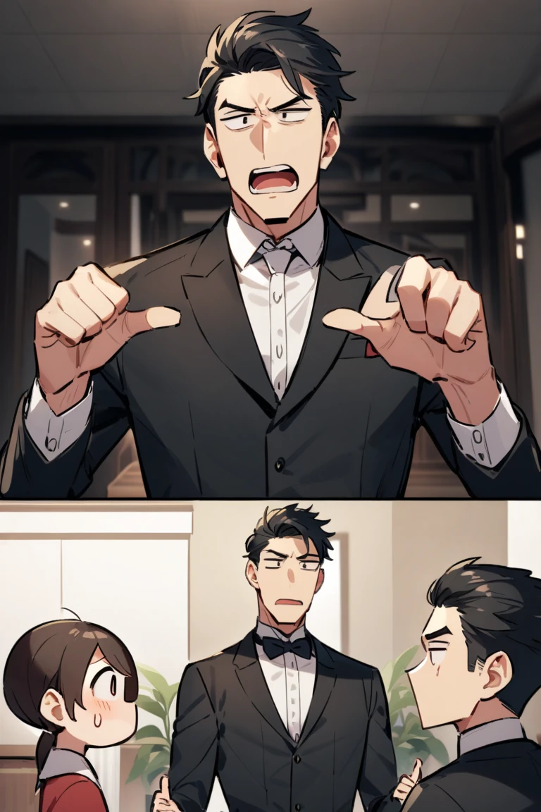 Scammer Man Called Red Tongue、Handsome, suit-wearing and fluent、Pretending to be rude and being rough、He looks calm, insane, and mocks everything in this world, including himself.、He often sticks out his too red tongue from his mouth and makes fun of others.、Swearing and lying。