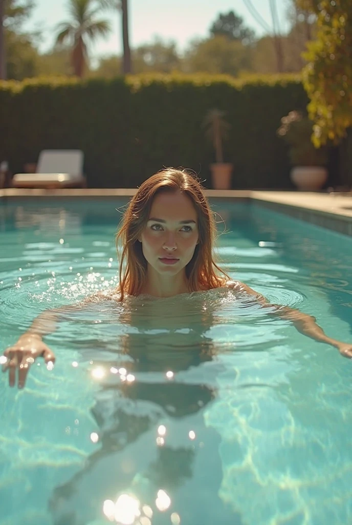 Hot girl swim in water pool