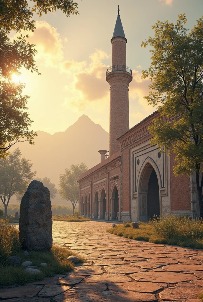 Scene 1: Old Mosque View - Image of a quiet small village with an old mosque in the background, Al-Muqaddas Mosque, which looks worn and forgotten.
- The mosque looks haunted, with a dark twilight atmosphere, and leaves rustling in the wind.