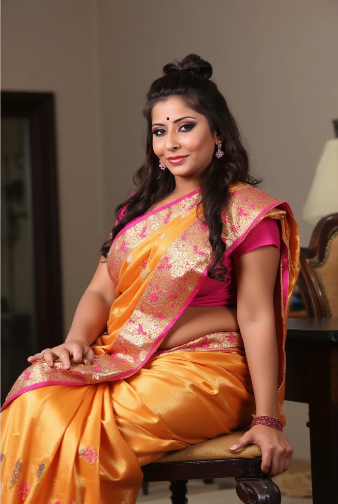 Foto RAW, photorealistic, photography, full body shot, master shot, perfect eyes, goddess like beauty, perfect thick chubby mallu Desi aunty bhabhi, Wearing a Stanapatta, a chest-band.Saree model, model Photography, Indian saree shoot, Indian traditional wear advertising photography, traditional wear brand shoot, face of Indian actress Sonakshi Sinha, masterpiece, realistic, realism, incredible details, pleasure, photorealism, detailed skin, skin pores, high contrast, photorealistic Artstation 8k HD digital art trend of high definition and detailed realistic skin texture, ultra detail, realistic skin texture, armature, best quality, ultra high definition, (photorealistic:1.4),, high resolution, detail, raw photo, Re sharp, by Lee Jefferies Nikon D850 Film Stock Photo 4 Kodak Portra 400 Camera F1.6 Lens Rich Color Ultra Real Realistic Realistic Textures Dramatic Lighting Unreal Engine Trending at Art Station Cinestill 800,(pele altamente detalhada: 1.2), 8k UHD, DSLR, soft-lighting, alta qualidade, grain of film, Fujifilm XT3,she didn't like to wear blouse or bra, she happy to wear only saree, she hates blouse or bra, detailed hairy armpits,