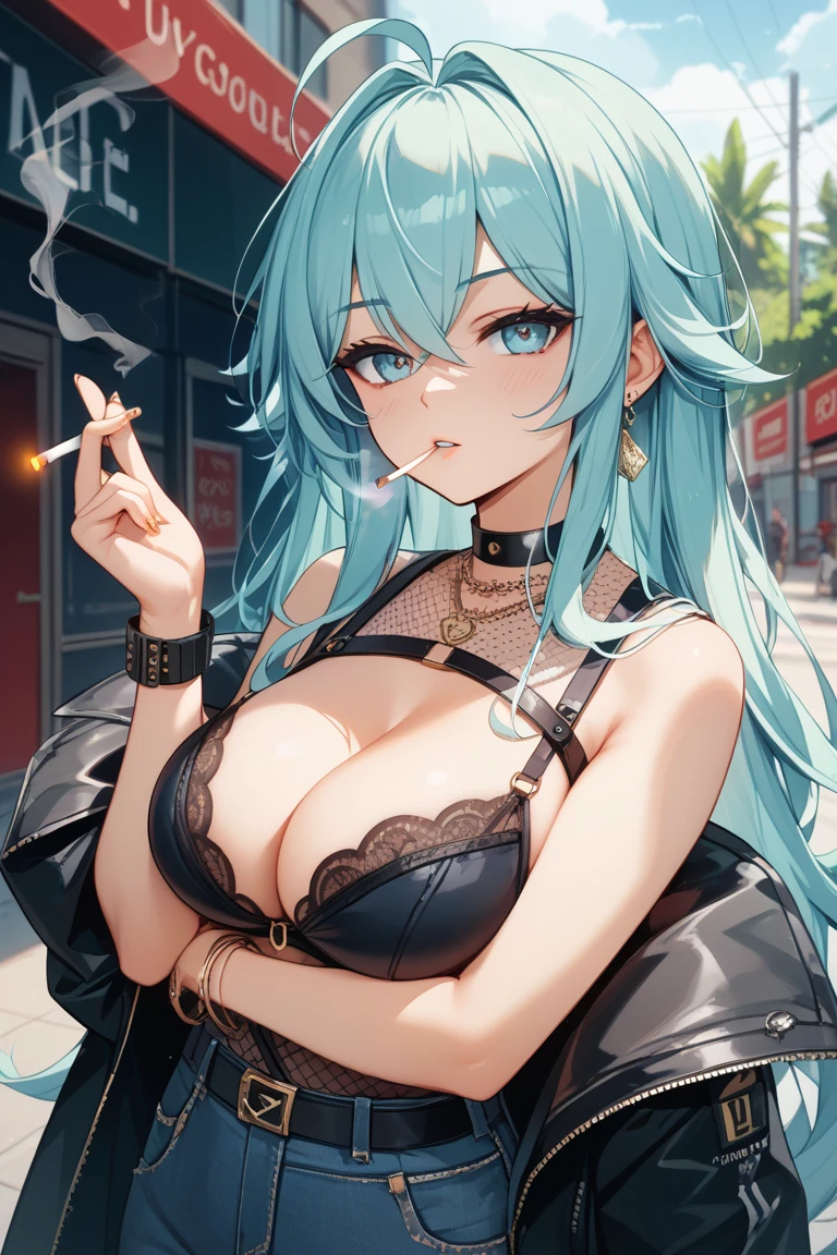 Ultra, high resolution, 1girl, solo, green hair, wavy hair, long hair, ((red eyes)), glowing eyes, sultry eyes, juicy lips, plump lips, glossy lips, soft blush, dolly face, eyelashes, eyeliner, large breasts, pale skin, ((black lingerie)), (one-piece lingerie), open clothes, cleavage, (bunny ears), realistic background, warm lightning, very detailed clothes, very detailed face, very detailed eyes, very detailed hair, ultra, best quality, masterpiece, looking at viewer, in love with the viewer, full body, posing seductively.